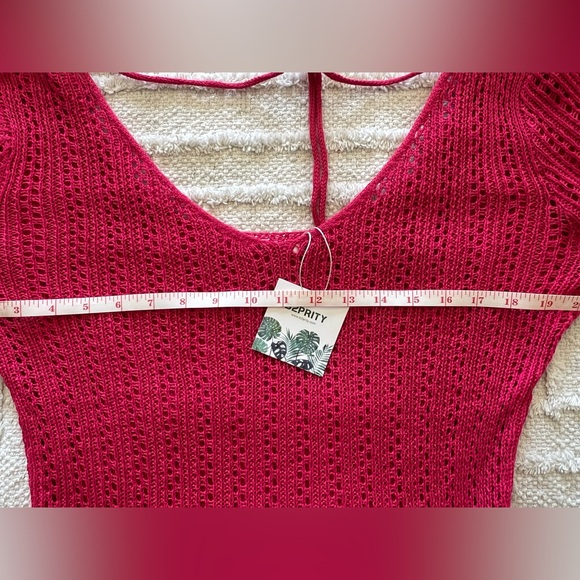 B2PRITY Hot Pink Long Sleeve Knit Beach Pool Cover Up Dress- Size L - Picture 4 of 5